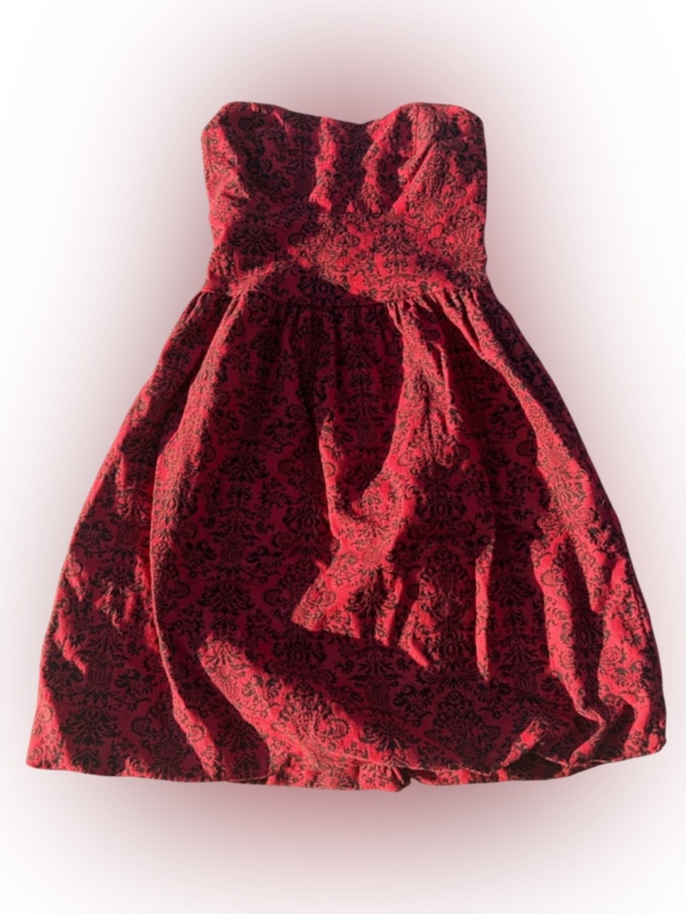 Vintage Forever 21 Red & Black Jacquard Strapless Dress w/ Bubble Hem XS/S